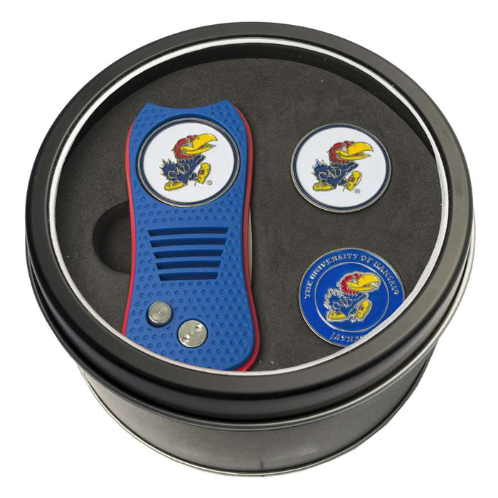 Kansas Jayhawks Golf Tin Set - Switchblade, 2 Markers 21759