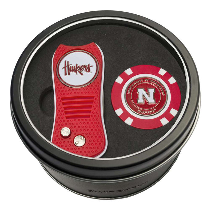 Nebraska Corn Huskers Golf Tin Set - Switchblade, Golf Chip
