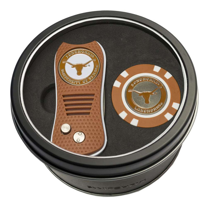 Texas Longhorns Golf Tin Set - Switchblade, Golf Chip