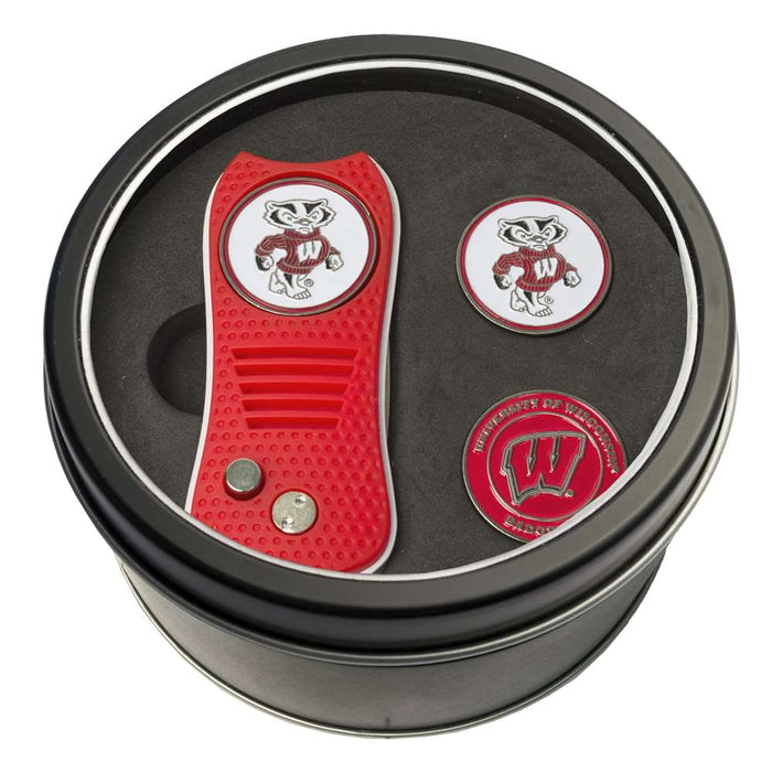 Wisconsin Badgers Golf Tin Set - Switchblade, 2 Markers 23959