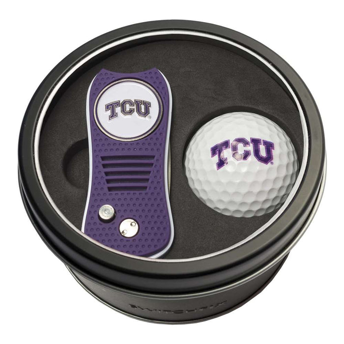 TCU Texas Christian University Horned Frogs Golf Tin Set - Switchblade, Golf Ball