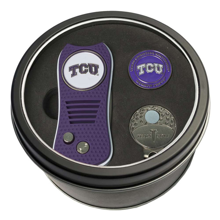 TCU Texas Christian University Horned Frogs Golf Tin Set - Switchblade, Cap Clip, Marker 25357