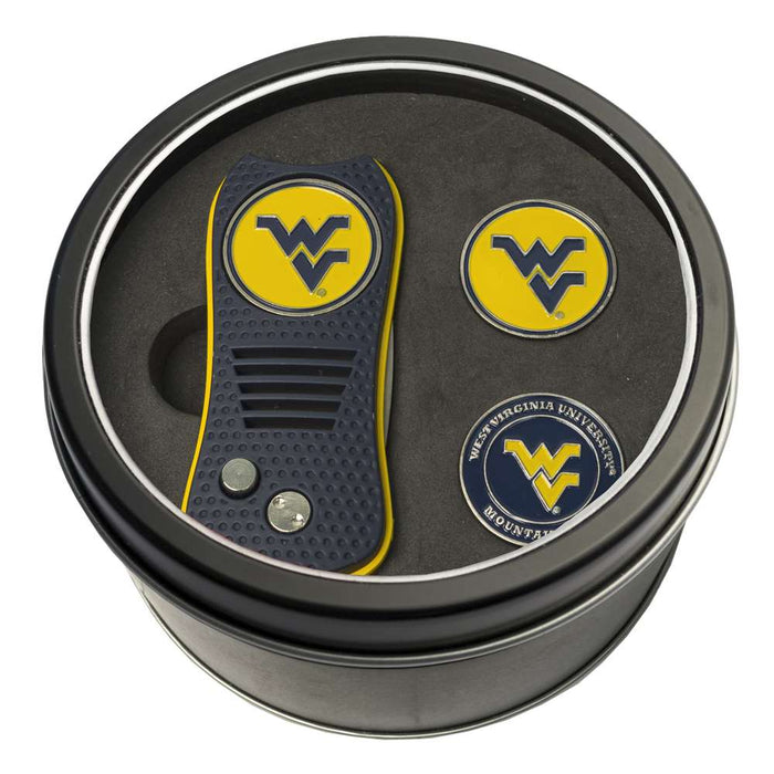 West Virginia Mountaineers Golf Tin Set - Switchblade, 2 Markers 25659