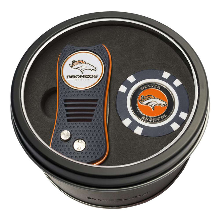 Denver Broncos Golf Tin Set - Switchblade, Golf Chip