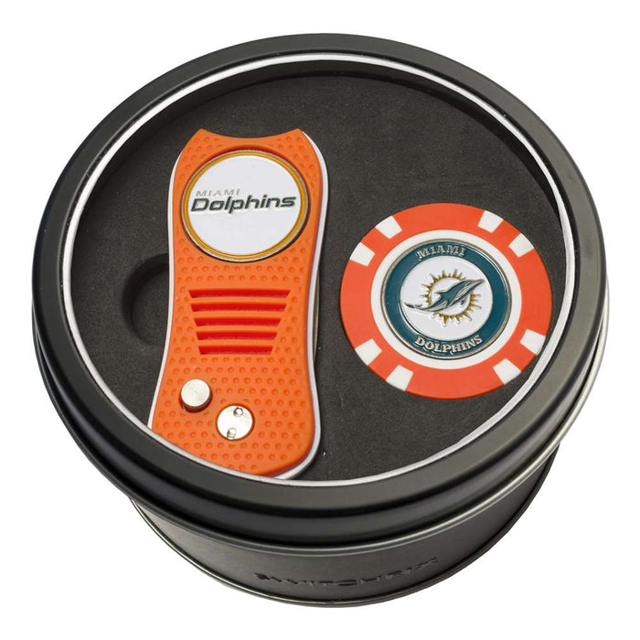 Miami Dolphins Golf Tin Set - Switchblade, Golf Chip