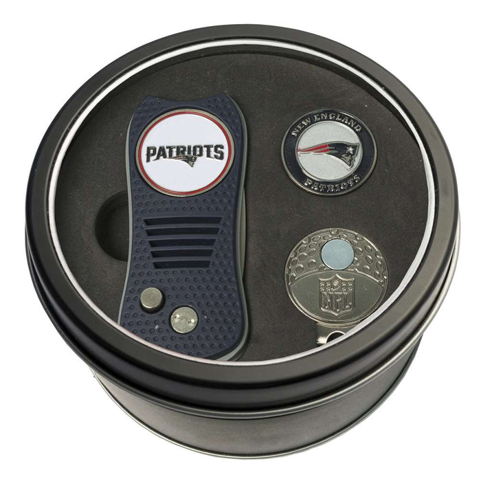 New England Patriots Golf Tin Set - Switchblade, Cap Clip, Marker 31757