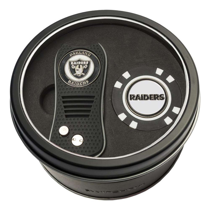 Oakland Raiders Golf Tin Set - Switchblade, Golf Chip