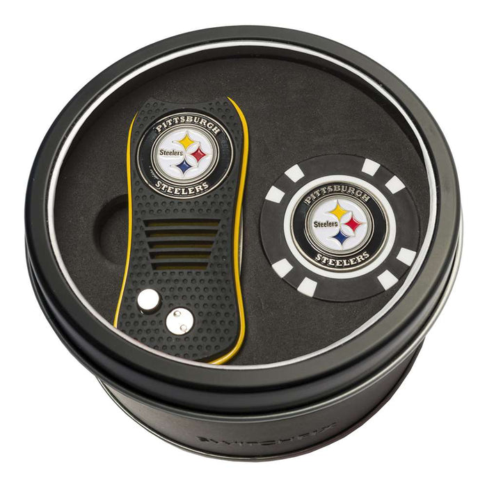 Pittsburgh Steelers Golf Tin Set - Switchblade, Golf Chip