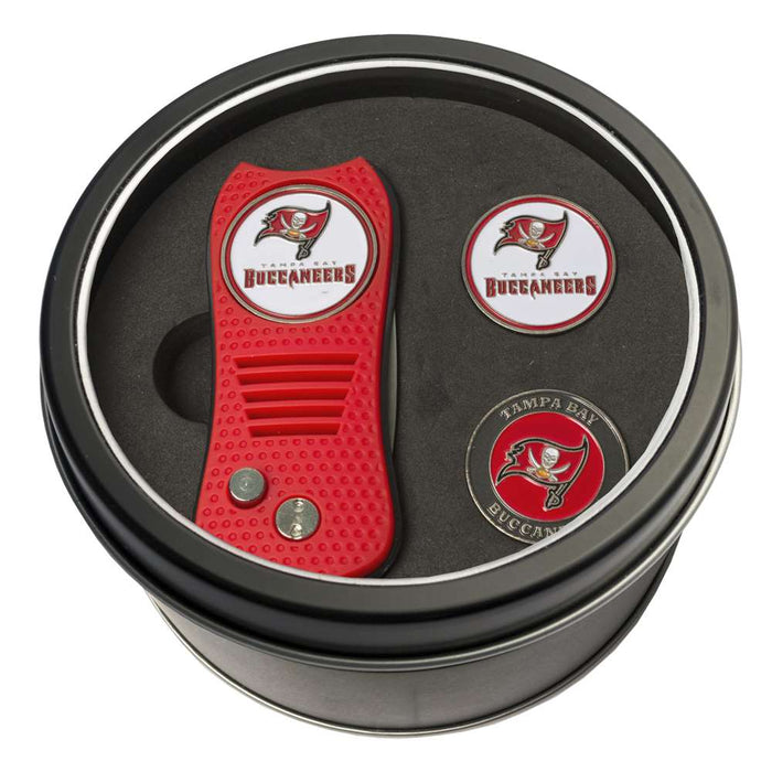 Tampa Bay Buccaneers Golf Tin Set - Switchblade, 2 Markers 32959