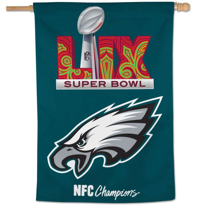 Philadelphia Eagles Super Bowl LIX NFC Champions Vertical Flag Banner 28X40 in.
