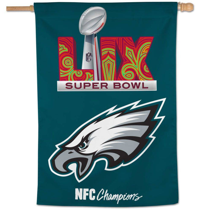 Philadelphia Eagles Super Bowl LIX NFC Champions Vertical Flag Banner 28X40 in.