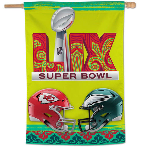 Kansas City Chiefs vs Philadelphia Eagles Super Bowl LIX Vertical Flag Banner 28X40 in.