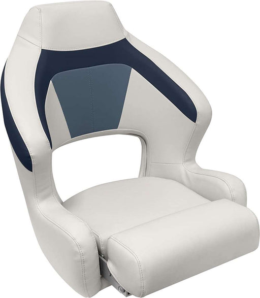 Wise Boat Seat Premier Pontoon XL Bucket Seat w/ Flip Up Bolster - Platinum / Spectra Navy / Cobalt