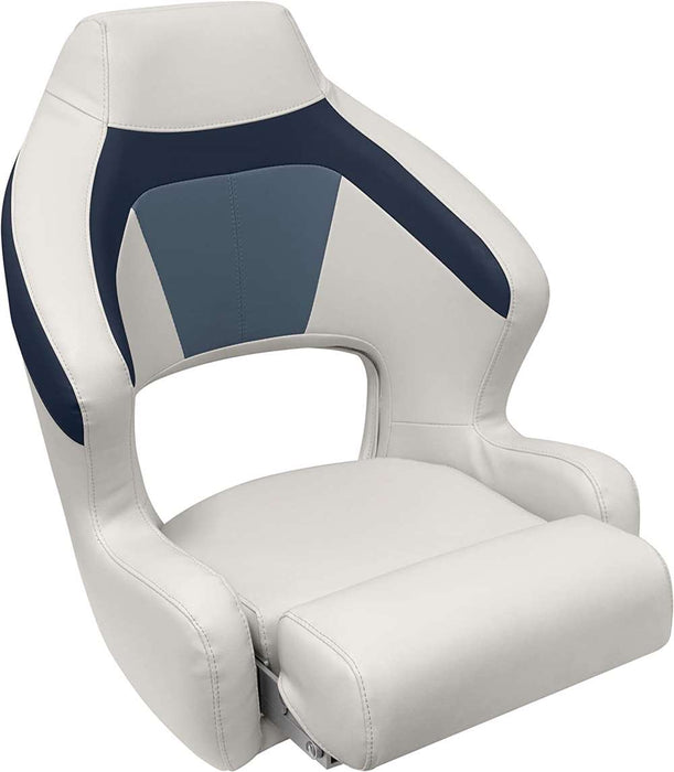 Wise Boat Seat Premier Pontoon XL Bucket Seat w/ Flip Up Bolster - Platinum / Spectra Navy / Cobalt