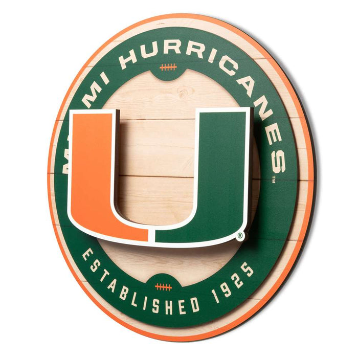 Miami Hurricanes 3DX CIRCLE BACKER WALL ART